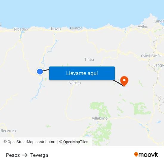 Pesoz to Teverga map