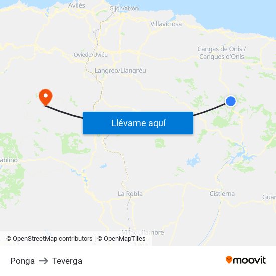 Ponga to Teverga map