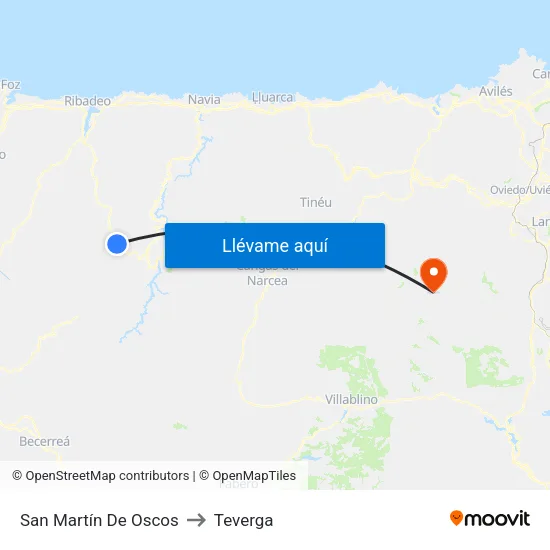 San Martín De Oscos to Teverga map