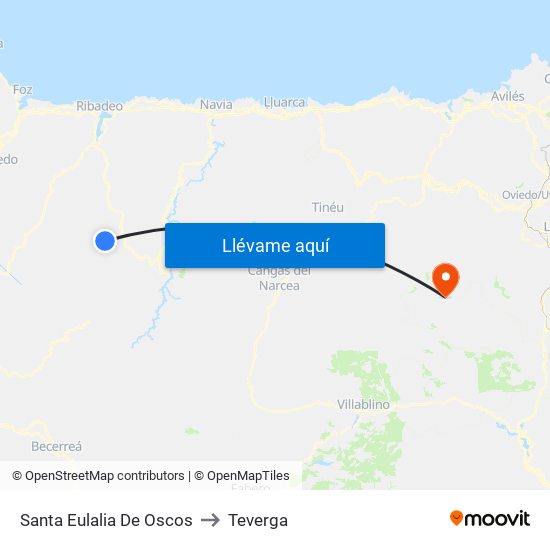 Santa Eulalia De Oscos to Teverga map
