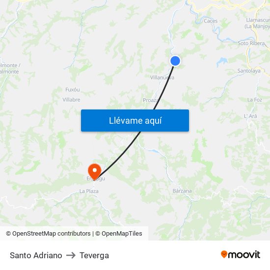 Santo Adriano to Teverga map