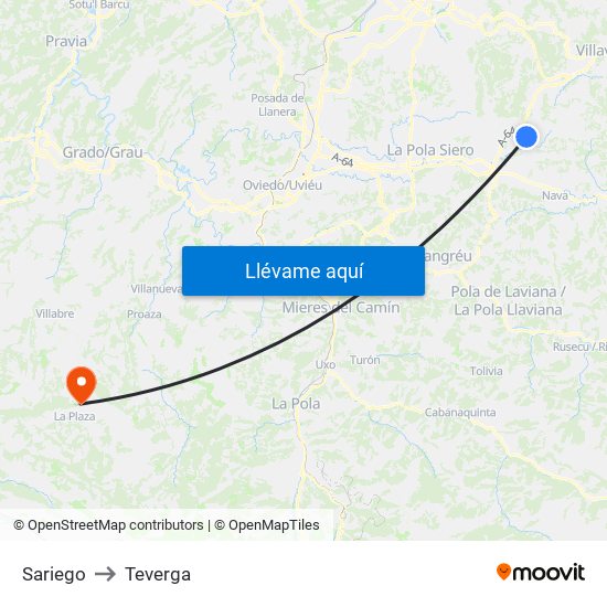 Sariego to Teverga map