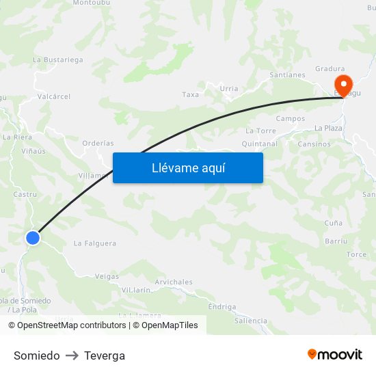 Somiedo to Teverga map