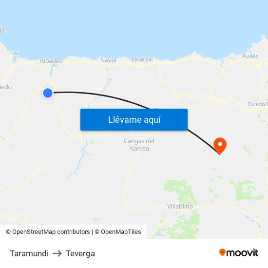 Taramundi to Teverga map