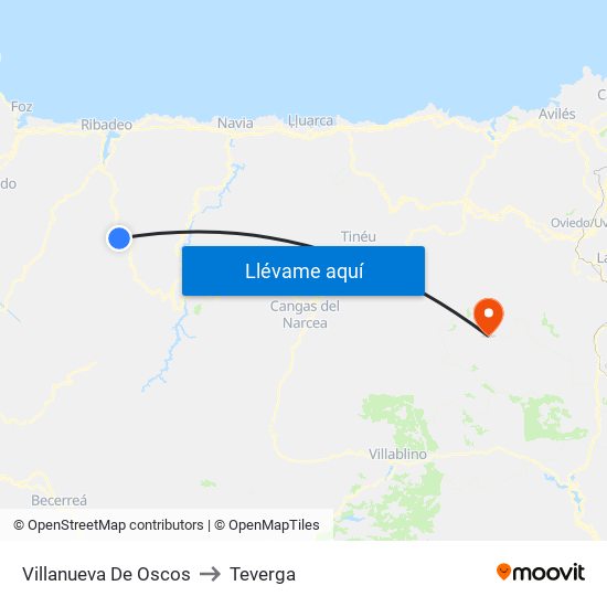 Villanueva De Oscos to Teverga map