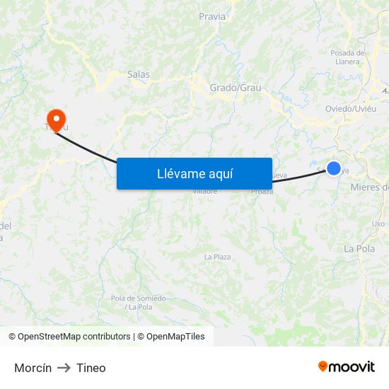 Morcín to Tineo map