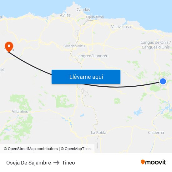 Oseja De Sajambre to Tineo map
