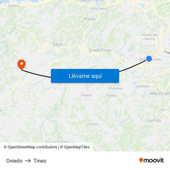 Oviedo to Tineo map