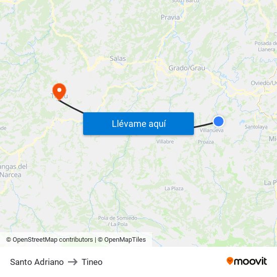 Santo Adriano to Tineo map