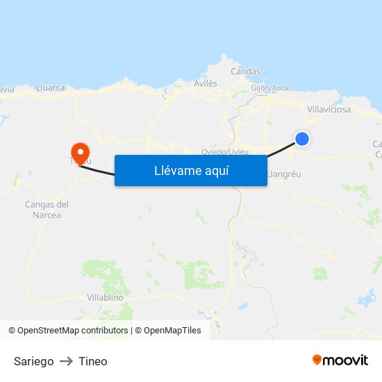Sariego to Tineo map
