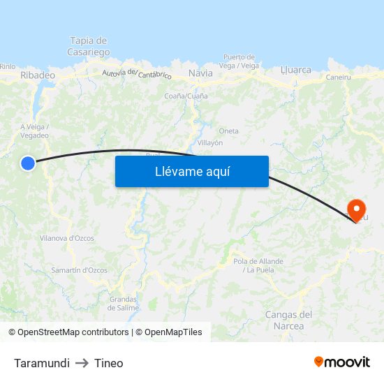 Taramundi to Tineo map