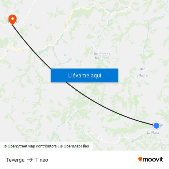 Teverga to Tineo map
