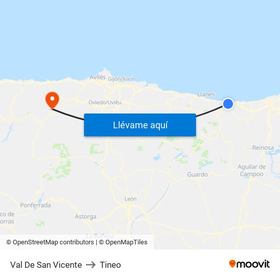 Val De San Vicente to Tineo map