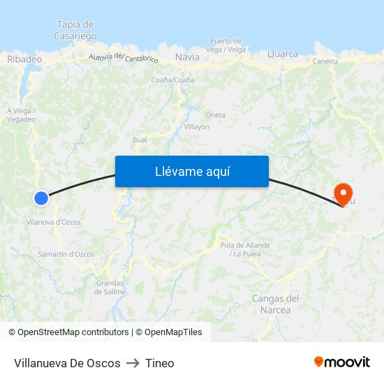Villanueva De Oscos to Tineo map