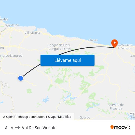 Aller to Val De San Vicente map