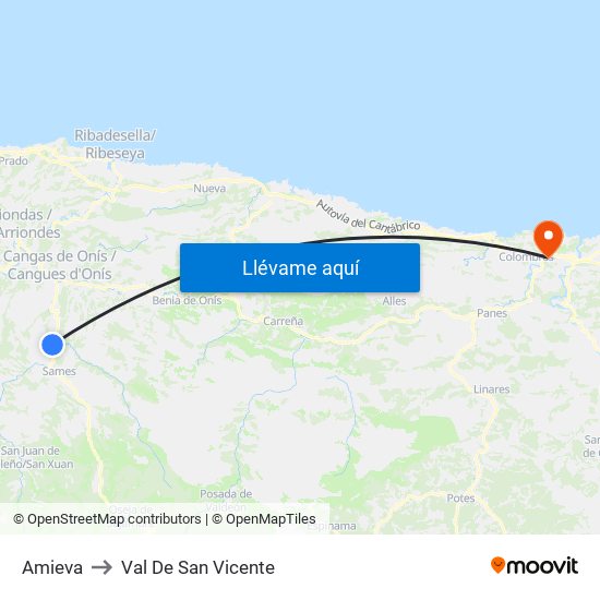 Amieva to Val De San Vicente map