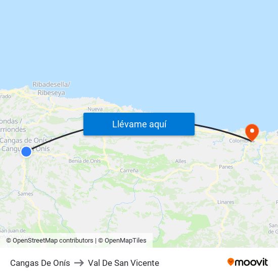 Cangas De Onís to Val De San Vicente map