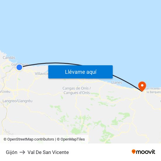 Gijón to Val De San Vicente map
