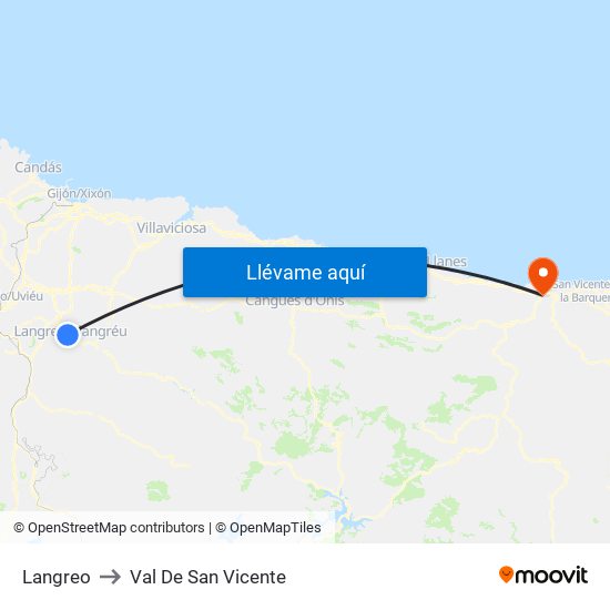 Langreo to Val De San Vicente map
