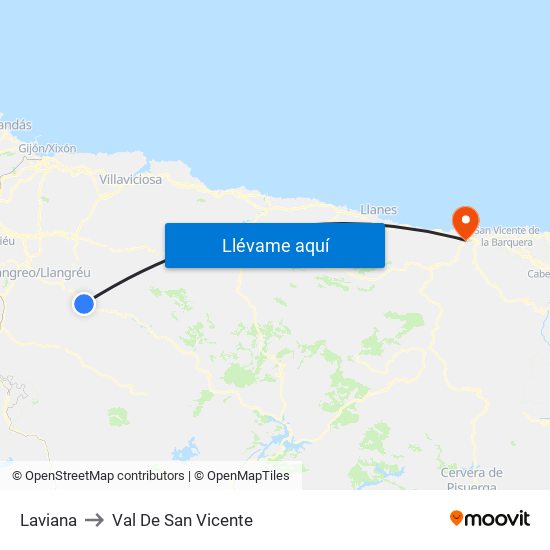 Laviana to Val De San Vicente map