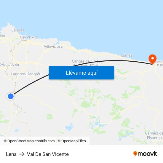 Lena to Val De San Vicente map