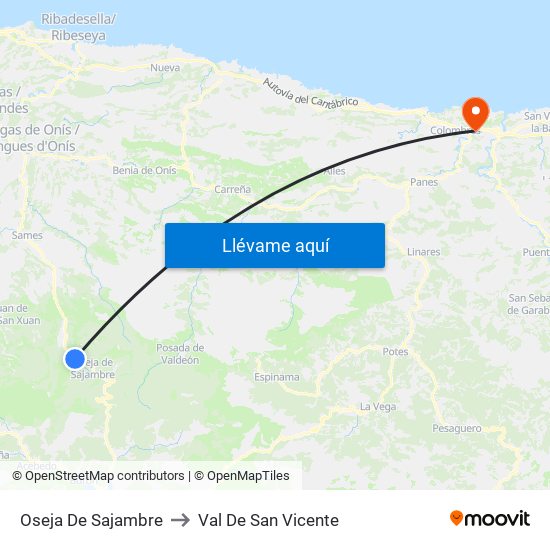 Oseja De Sajambre to Val De San Vicente map