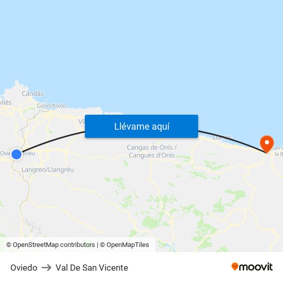 Oviedo to Val De San Vicente map