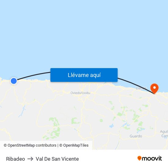 Ribadeo to Val De San Vicente map