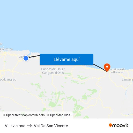 Villaviciosa to Val De San Vicente map