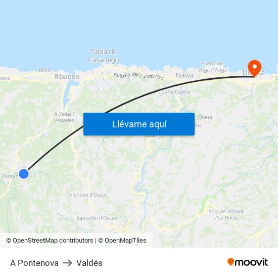 A Pontenova to Valdés map