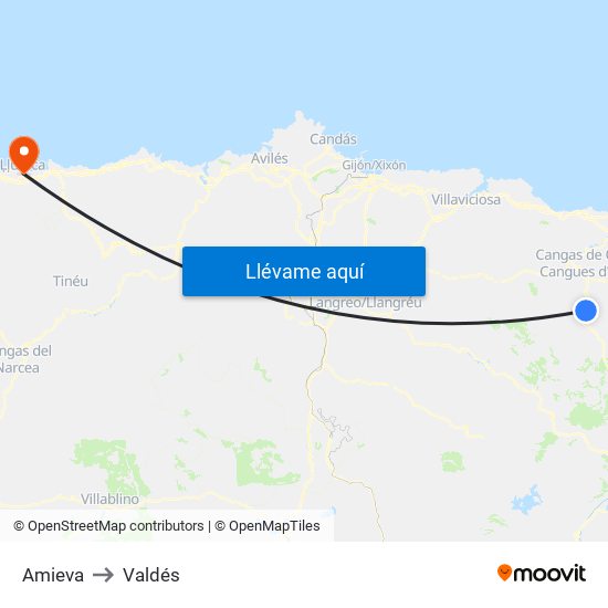 Amieva to Valdés map