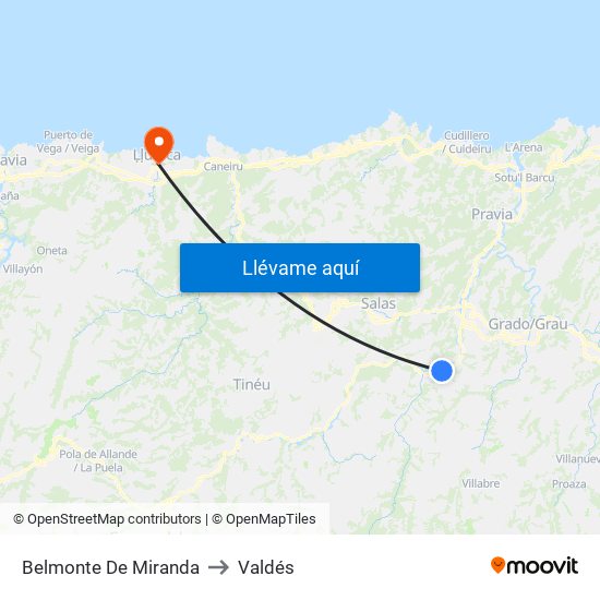 Belmonte De Miranda to Valdés map