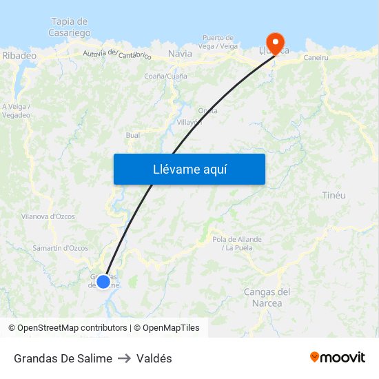 Grandas De Salime to Valdés map