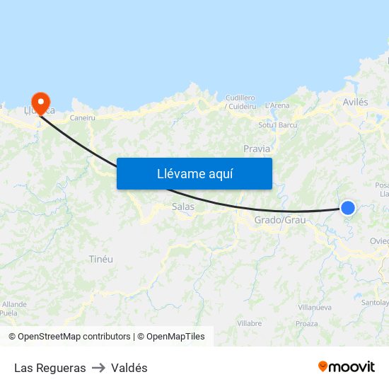 Las Regueras to Valdés map