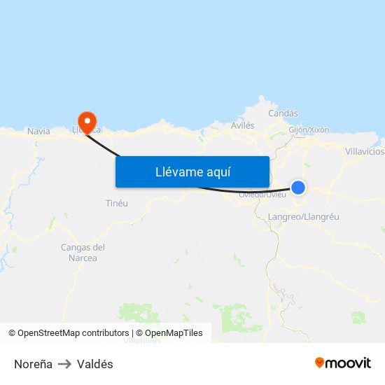 Noreña to Valdés map