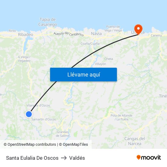 Santa Eulalia De Oscos to Valdés map