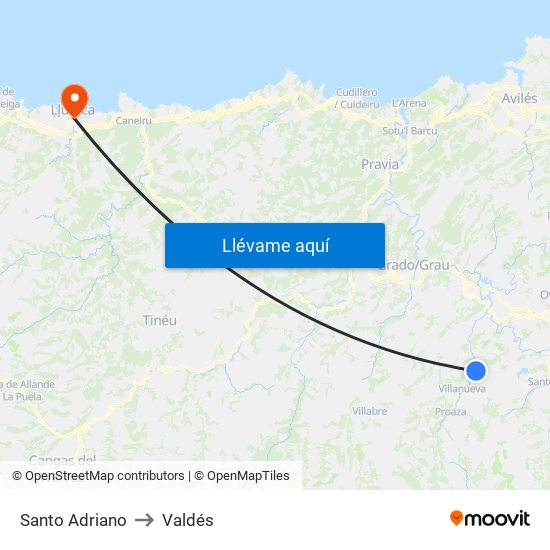 Santo Adriano to Valdés map