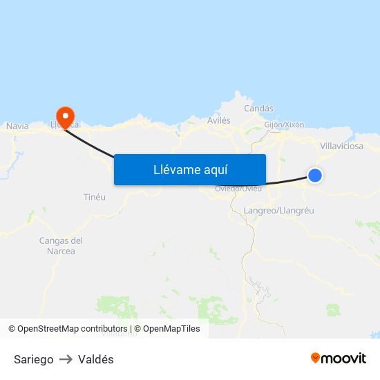 Sariego to Valdés map