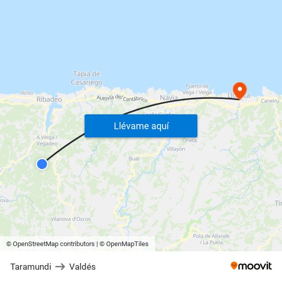 Taramundi to Valdés map