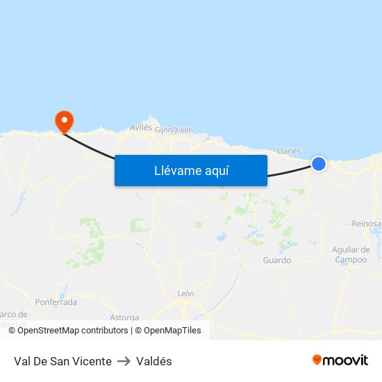 Val De San Vicente to Valdés map