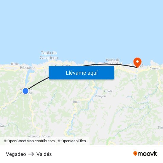 Vegadeo to Valdés map