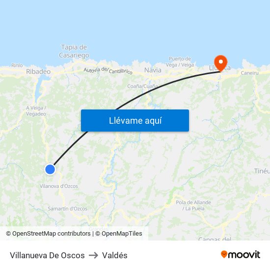 Villanueva De Oscos to Valdés map
