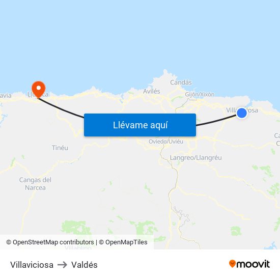 Villaviciosa to Valdés map
