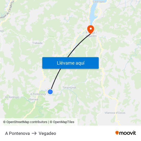 A Pontenova to Vegadeo map
