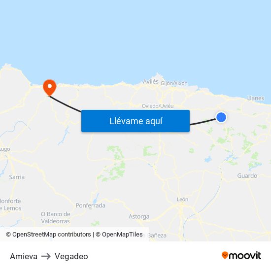 Amieva to Vegadeo map