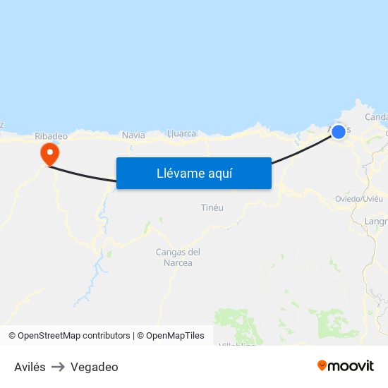 Avilés to Vegadeo map