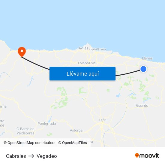 Cabrales to Vegadeo map