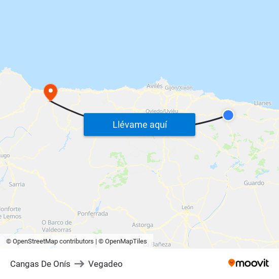 Cangas De Onís to Vegadeo map