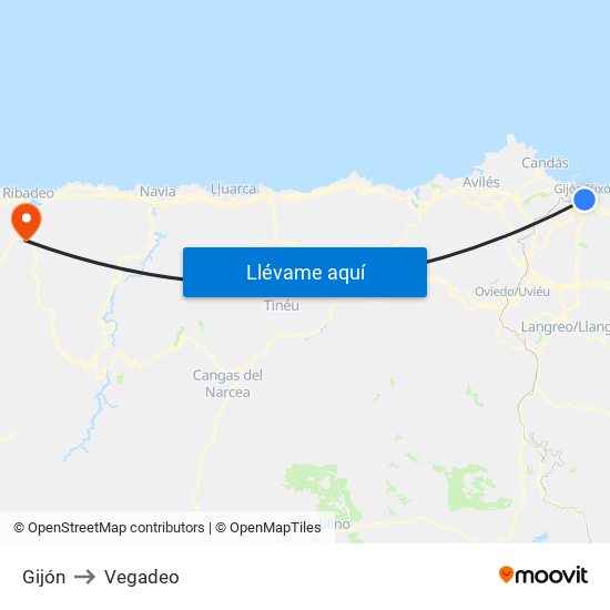 Gijón to Vegadeo map