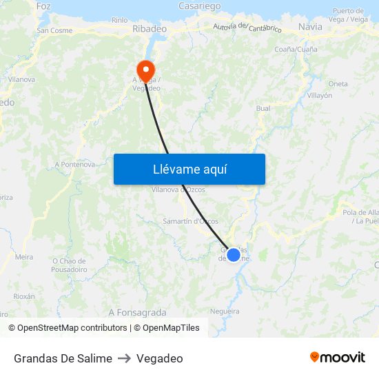 Grandas De Salime to Vegadeo map